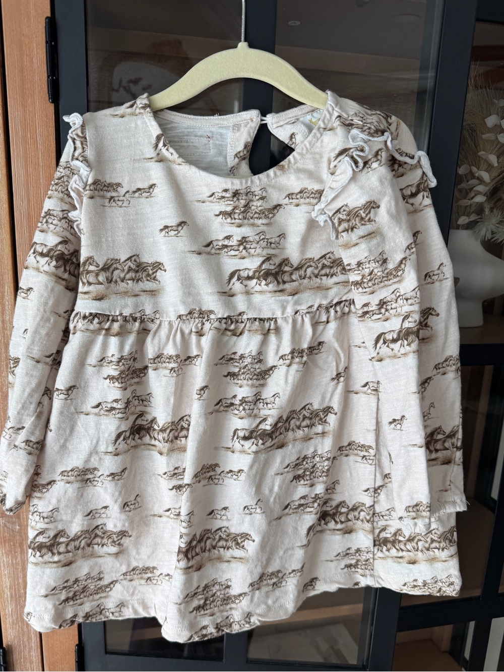 Velvet Fawn horses long sleeve blouse top western beige neutral ruffle toddler